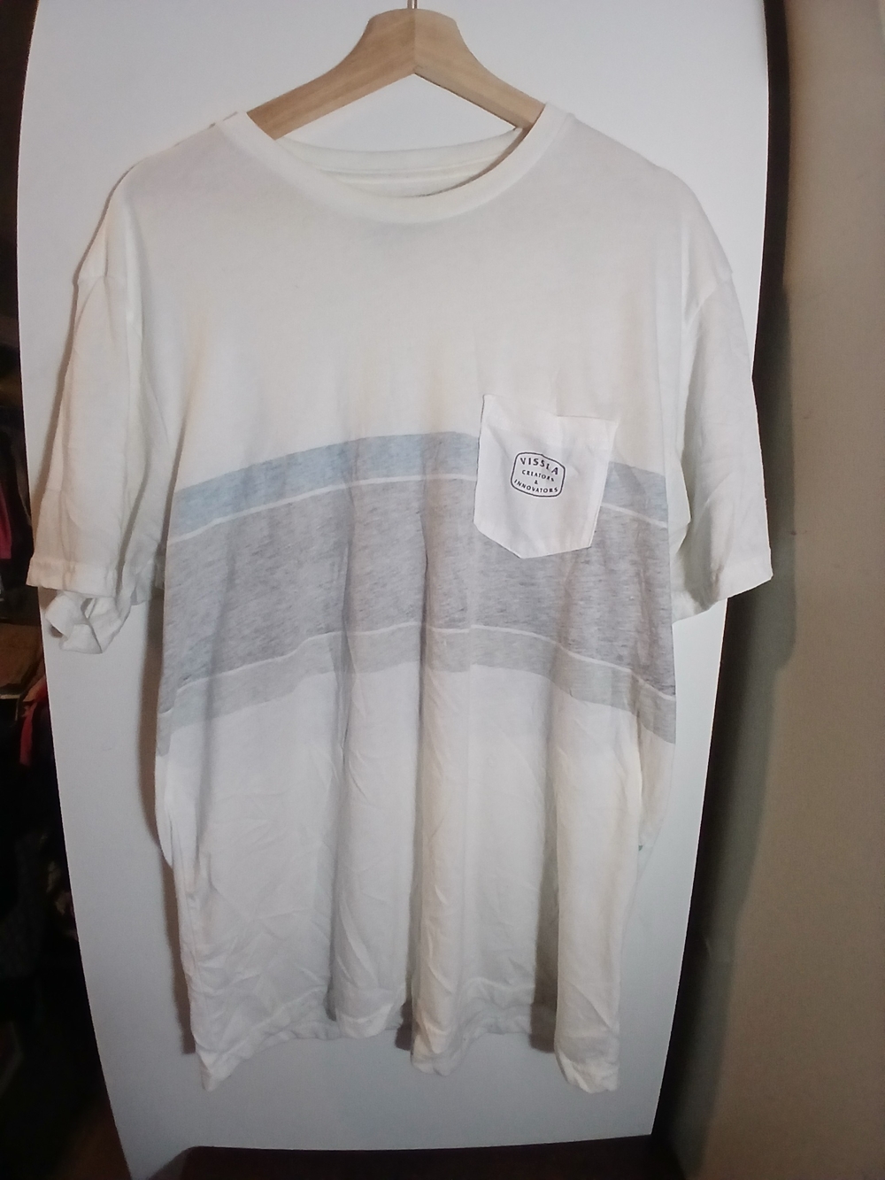 Casual White & Gray Striped Pocket Tee